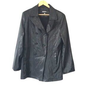 Ellabee double breasted black lightweight jacket nylon vegan size 10